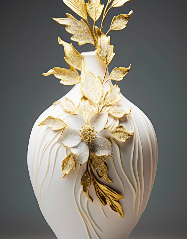 Golden Leaf Vase Details-Luvarasnock